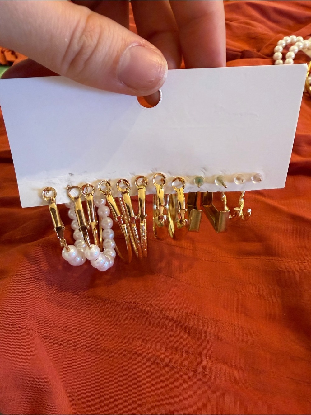 Gold Hoop and Pearl Earring Set - Picture 2 of 3